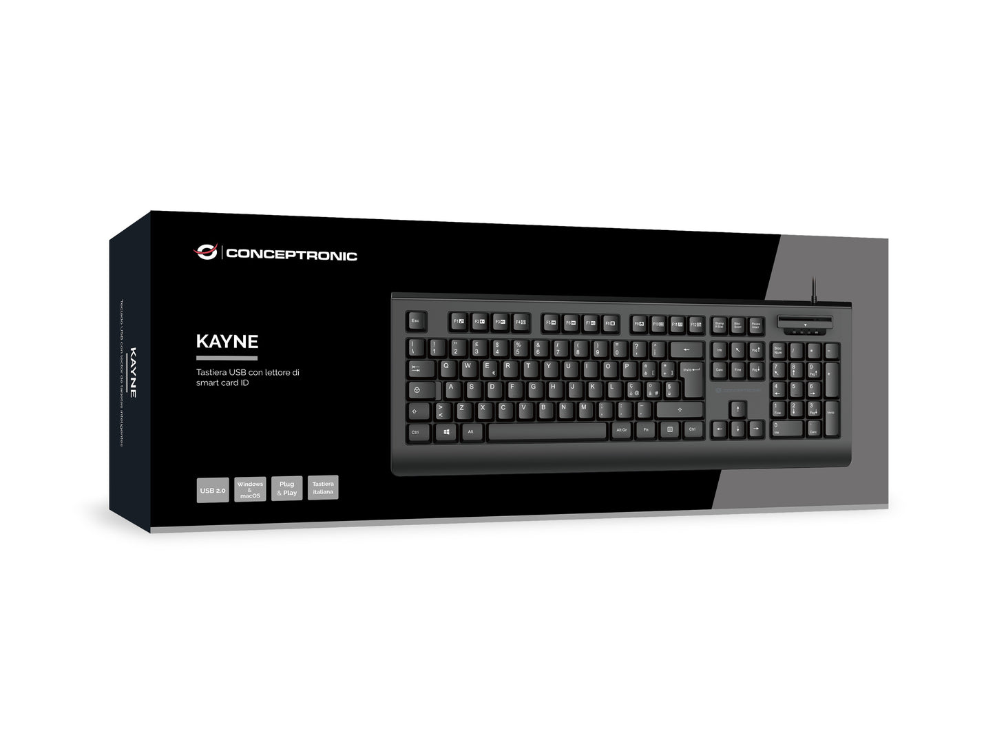 Conceptronic USB Tastatur+Smart ID - Kartenleser Layout IT sw - QWERTY - Tastatur