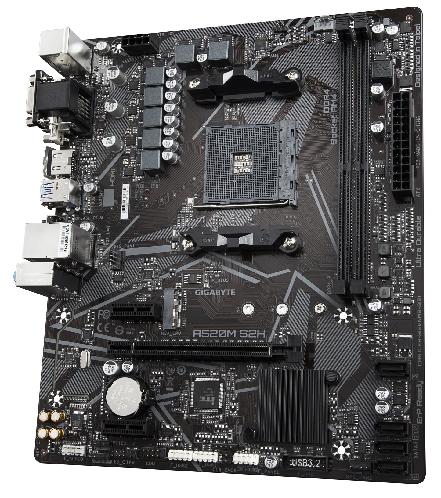 Gigabyte A520M S2H Mainboard - Unterstützt AMD Ryzen 5000 Serie AM4 CPUs - 4+3 Phasen reines digitales VRM - bis zu 5100MHz DDR4 (OC) - PCIe 3.0 x4 M.2 - GbE LAN - USB 3.2 Gen 1 - AMD - Sockel AM4 - AMD Ryzen 3000 Series - Sockel AM4 - 64 GB - Mainboard