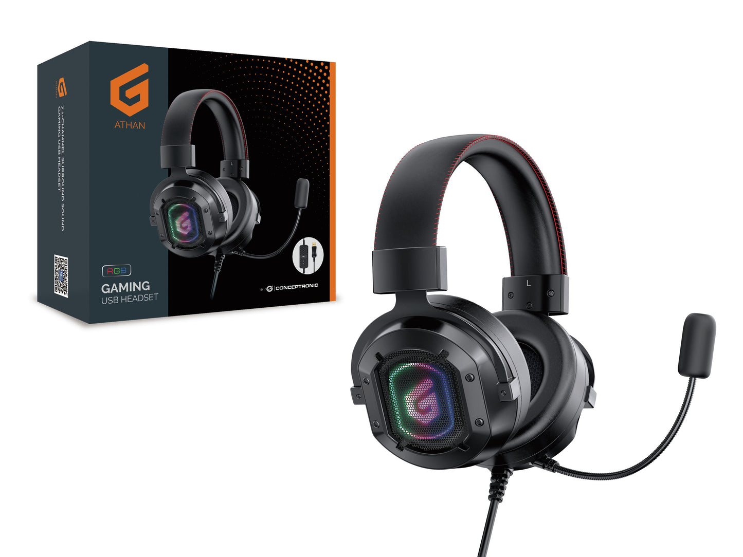 Conceptronic ATHAN 7.1 - Kanal Surround Sound Gaming USB - Kabelgebunden - Gaming - 20 - 20000 Hz - 477 g - Kopfhörer - Schwarz - Headset