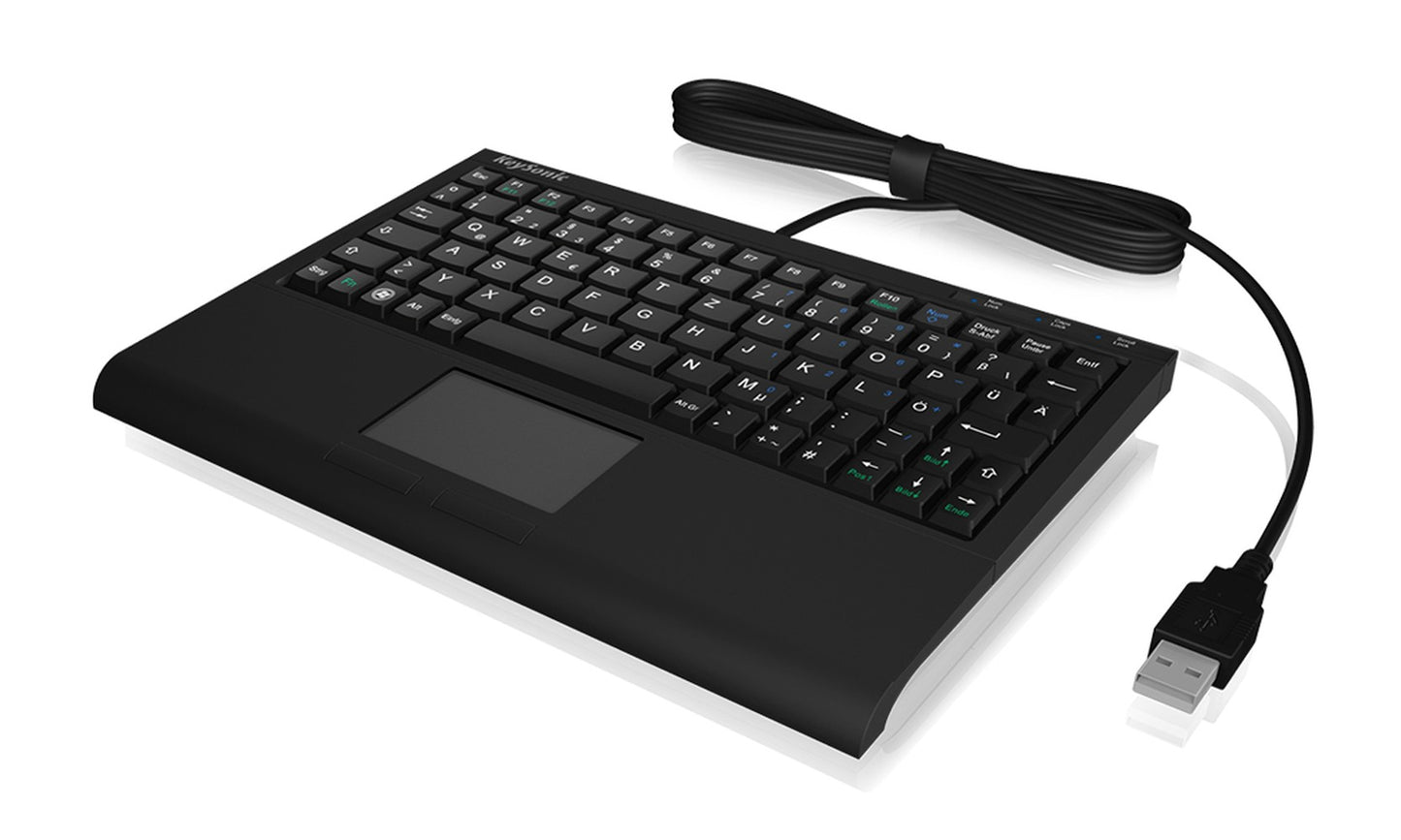 KeySonic ACK - 3410 (US) Super - Mini Tastatur - Smart - Touchpad - USB - schwarz - Mini - Kabelgebunden - USB - Membran Key Switch - Schwarz - Tastatur