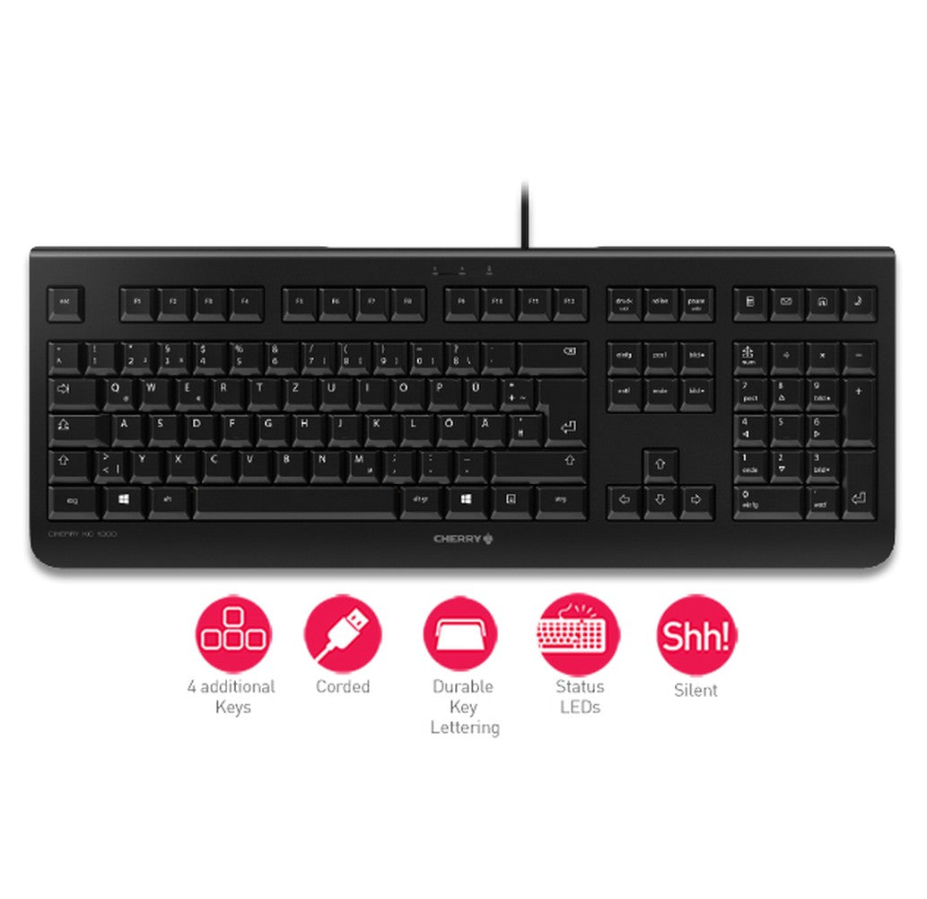 Cherry KC 1000 - Laser - 4 Tasten QWERTZ - Schwarz - Tastatur