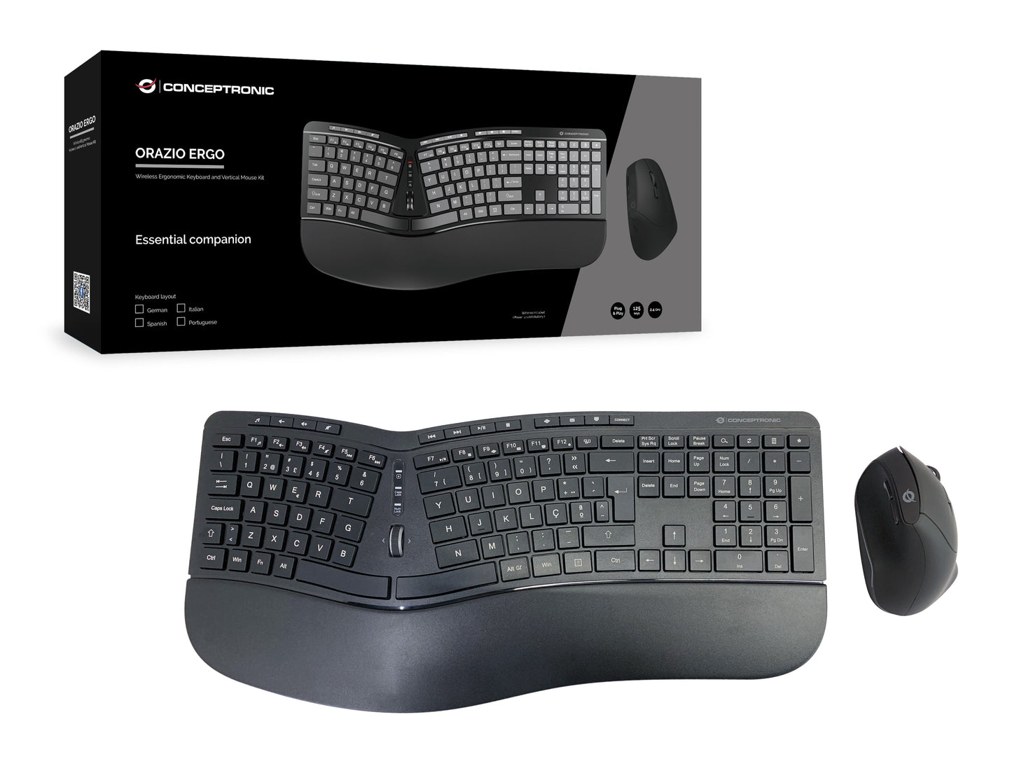 Conceptronic ORAZIO02PT - Volle Größe (100%) - Kabellos - RF Wireless - QWERTY - Schwarz - Maus enthalten - Tastatur