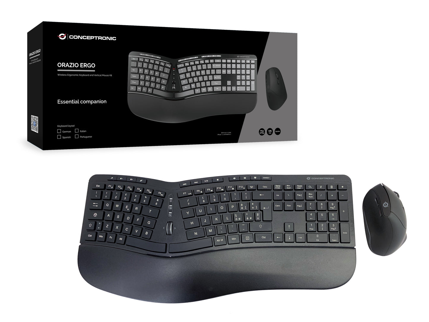 Conceptronic ORAZIO02IT - Volle Größe (100%) - Kabellos - RF Wireless - QWERTY - Schwarz - Maus enthalten - Tastatur
