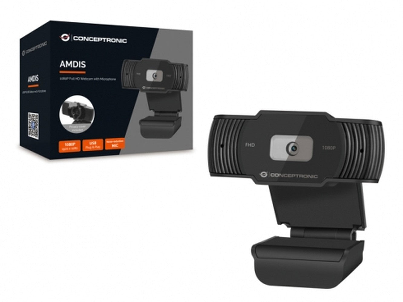 Conceptronic AMDIS 1080P Full HD Webcam with Microphone - 1920 x 1080 Pixel - 30 fps - 65° - 65° - 5 V - USB 2.0 - Webcam