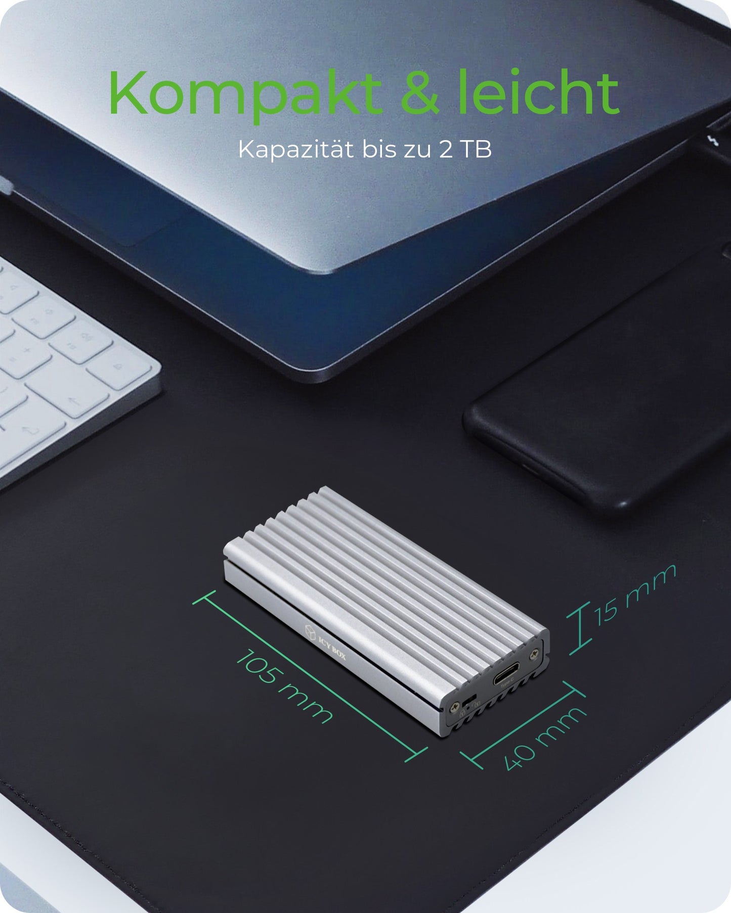 ICY BOX IB - 1817Ma - C31 - Type - C® USB 3.2 Gen 2 zu PCIe NVMe M.2 2230/2242/2260/2280 SSD Gehäuse mit Schreibschutz - SSD - M.2 - PCI Express 3.0 - 10 Gbit/s - USB Anschluss - Silber - Gehäuse
