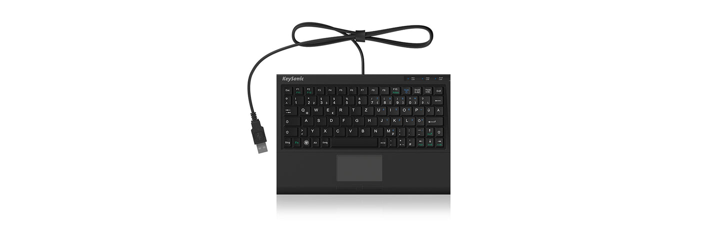 KeySonic ACK - 3410 (DE) Super - Mini Tastatur - Smart - Touchpad - USB - schwarz - Mini - Kabelgebunden - USB - Membran Key Switch - QWERTZ - Schwarz - Tastatur