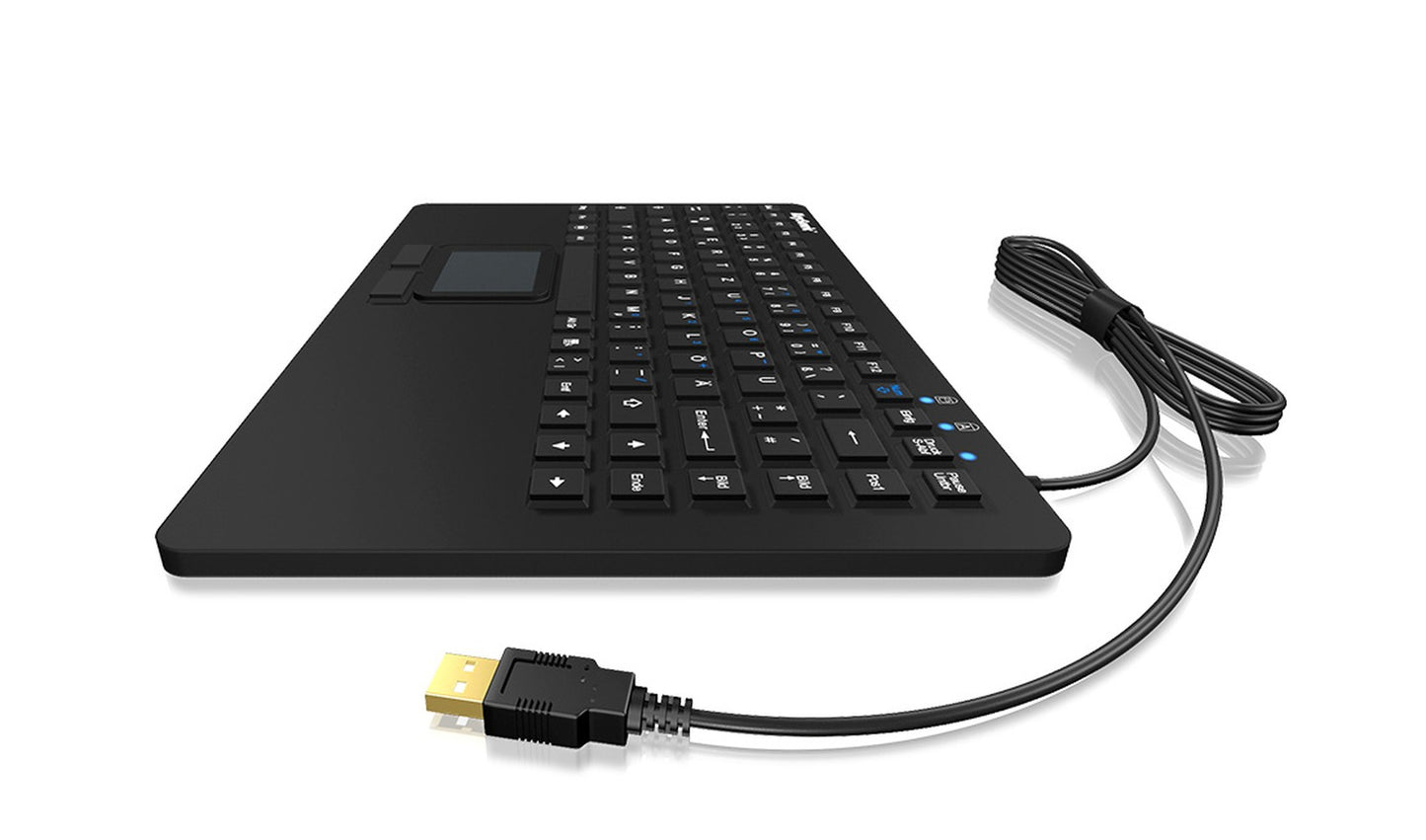 KeySonic KSK - 5230 IN (US) Industrie Tastatur - USB - Touchpad - schwarz - 2 Maustasten - wasserdicht IP68 - Mini - Kabelgebunden - USB - Membran Key Switch - QWERTY - Schwarz - Tastatur