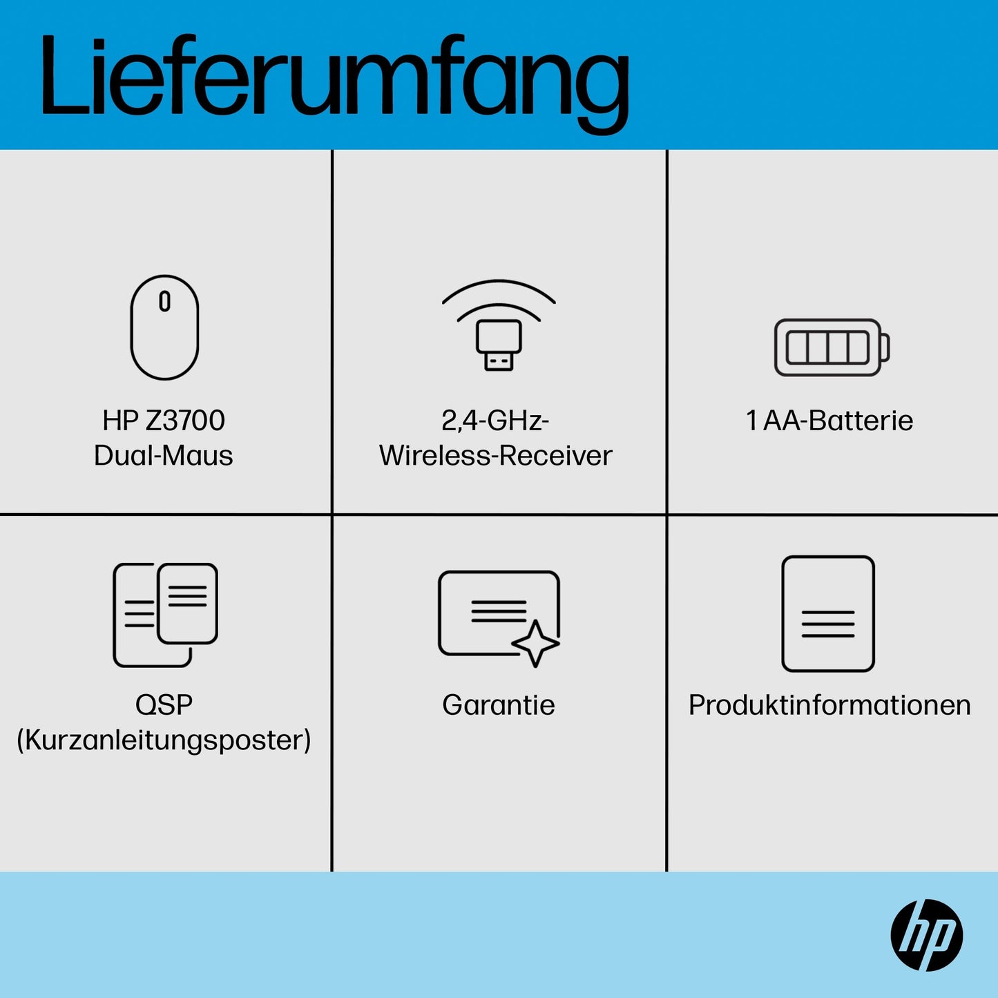 HP Z3700 Dual (silbergrau) - Beidhändig - RF Wireless + Bluetooth - Silber - Maus