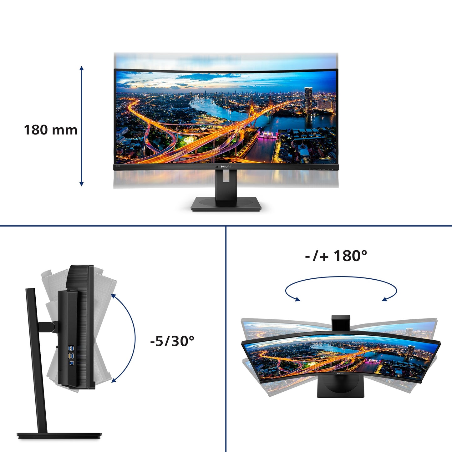Philips B Line 345B1C/00 - 86,4 cm (34") - 3440 x 1440 Pixel - Quad HD - LCD - 4 ms - Schwarz - Monitor