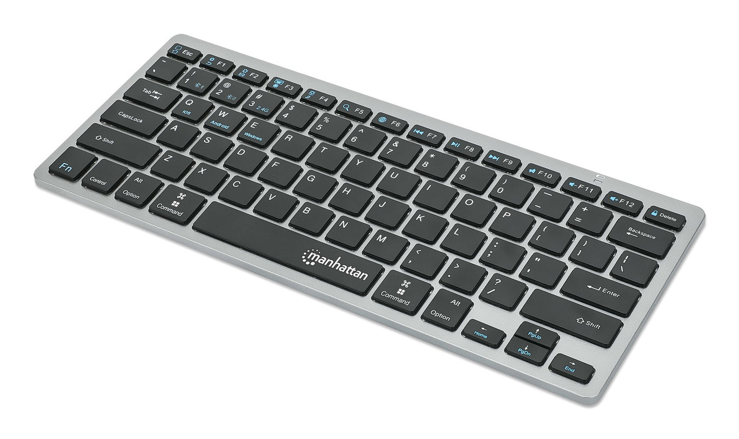 Manhattan 180559 - Mini - Kabellos - RF Wireless + Bluetooth - Scherenschalter - QWERTZ - Schwarz - Grau - Tastatur