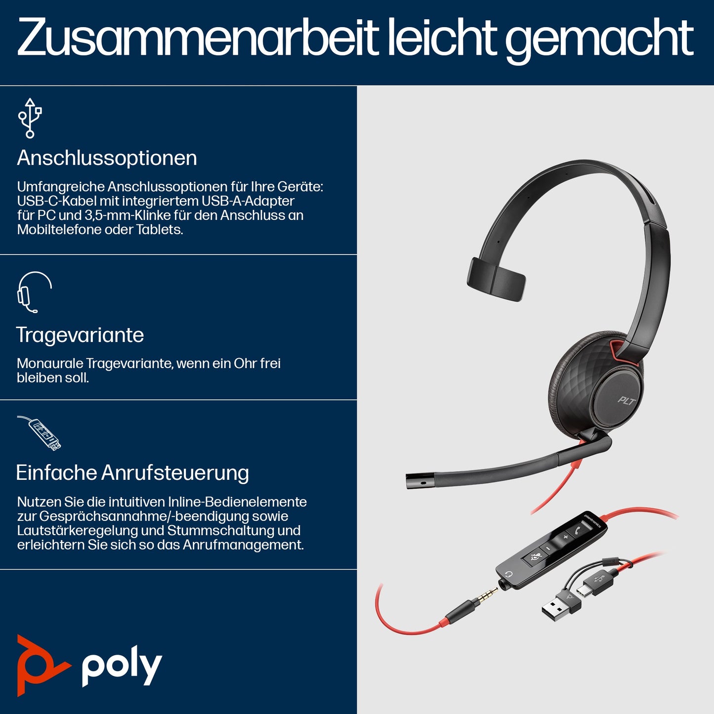 Poly Headset Blackwire 5210 USB - C - Mono - Headset