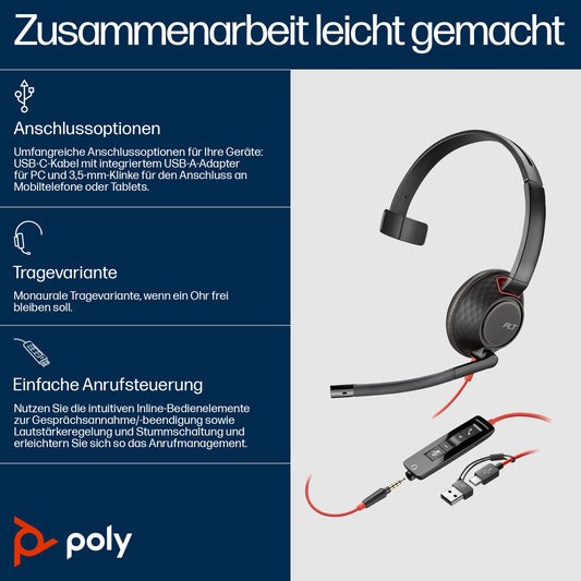 Poly Headset Blackwire 5210 USB - C - Mono - Headset