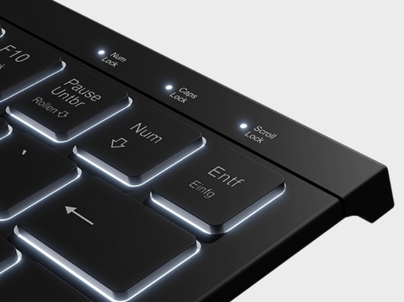 KeySonic KSK - 5010ELC (DE) Mini Tastatur - Hintergrundbeleuchtung - integrierter Nummernblock - Combo - schwarz - Kabelgebunden - USB - Membran Key Switch - QWERTZ - LED - Schwarz - Tastatur