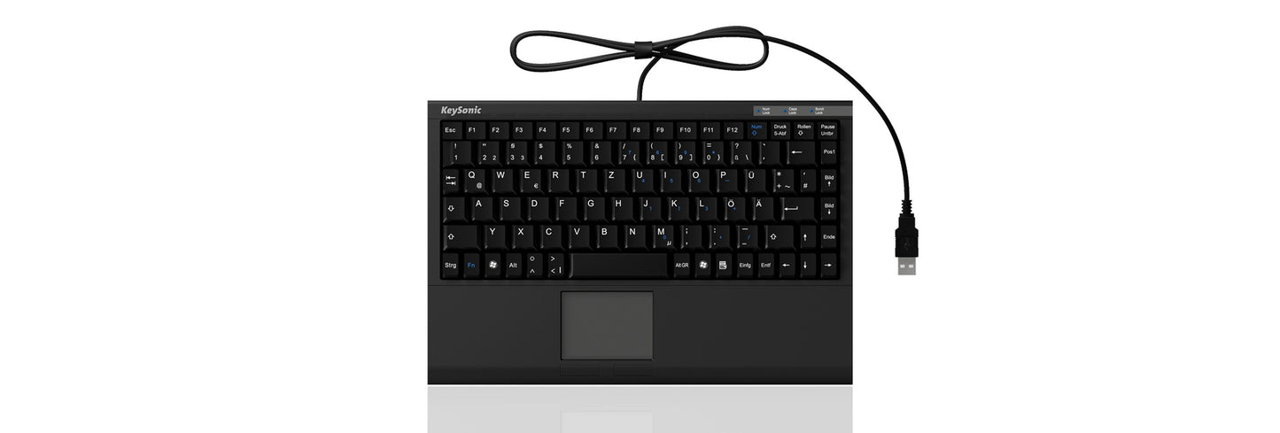KeySonic ACK - 540U+ (UK) Mini - SoftSkin - Smart - Touchpad - USB - schwarz - Mini - Kabelgebunden - USB - Membran Key Switch - QWERTY - Schwarz - Tastatur