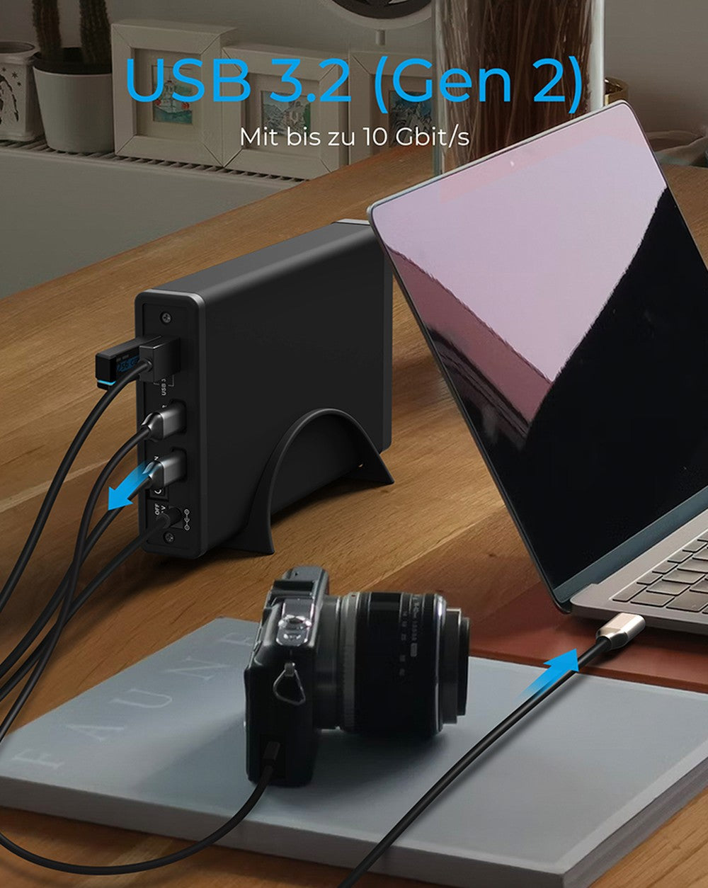 ICY BOX IB - 382H - C31 - USB 3.2 Gen 2 Gehäuse für 2,5'' od. 3,5'' SATA HDD/SSD - integrierter Hub 1x USB - C 2x USB - A - 10 Gbit/s - 12V 3A Netzteil - schwarz - HDD / SSD - 2.5/3.5" - SATA - Serial ATA II - Serial ATA III - 10 Gbit/s - Hot - Gehäuse