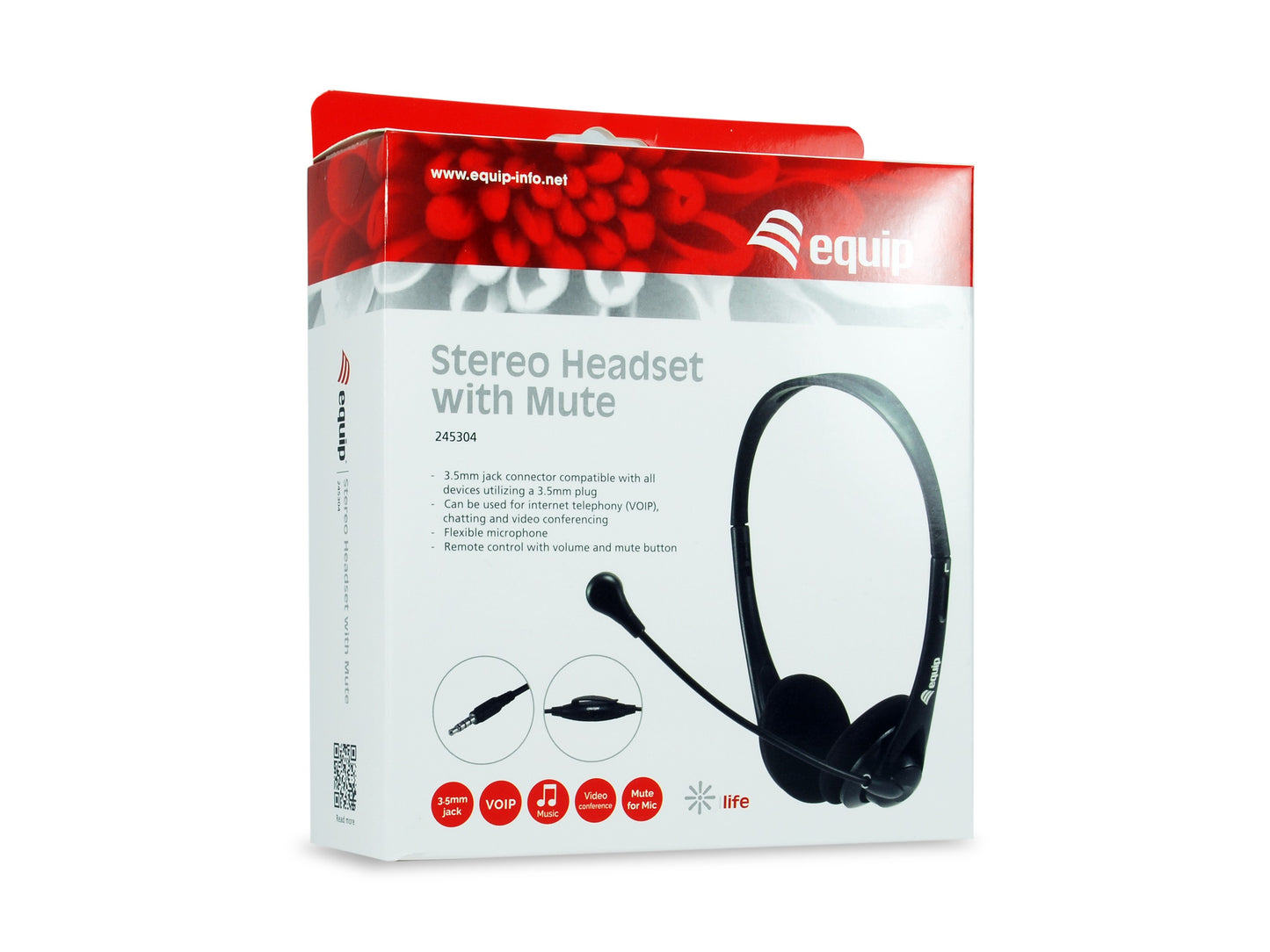 Equip Stereo mit Stummschaltung - Kabelgebunden - Büro/Callcenter - 20 - 20000 Hz - 85 g - Kopfhörer - Schwarz - Headset