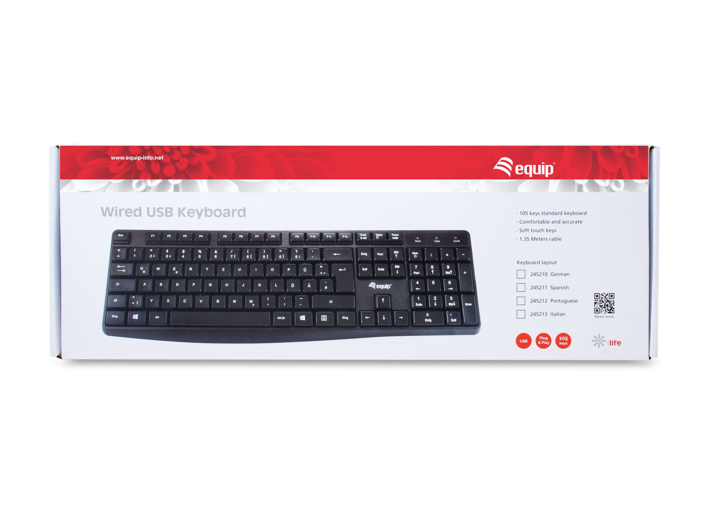 Equip Kabelgebundene USB Tastatur - Volle Größe (100%) - Kabelgebunden - USB - QWERTZ - Schwarz - Tastatur