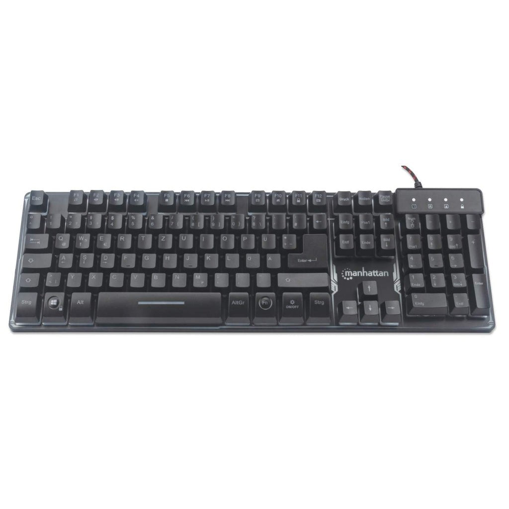 IC Intracom USB - Gaming mit LEDs und Metallunterseite - 12 Funktionstasten - Metallunterseite - farbige LED - Hintergrundbeleuchtung - 19 Anti - Ghosting - Tasten - Schutzklasse IPX4 (spritzwassergeschützt) - schwarz - Volle Größe (100%) - Kab - Tastatur
