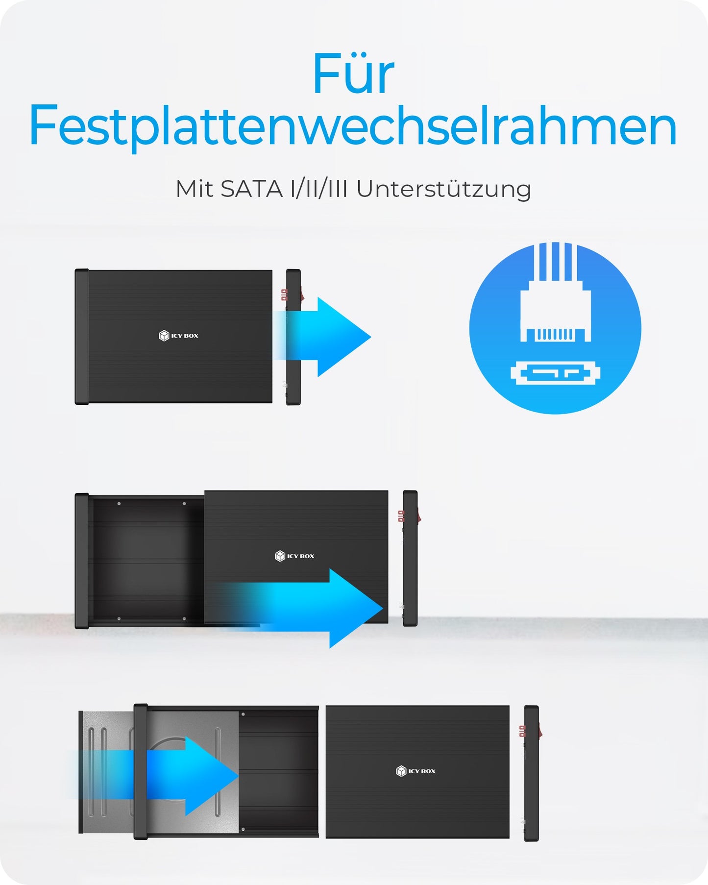 ICY BOX IB - 525 - U3 für 1x 5,25" SATA DVD/Blue - Ray Laufwerk - schwarz - 13,3 cm (5.25") - SATA III - 5 Gbit/s - 3.2 Gen 1 (3.1 Gen 1) - USB Typ - C - Schwarz - Gehäuse