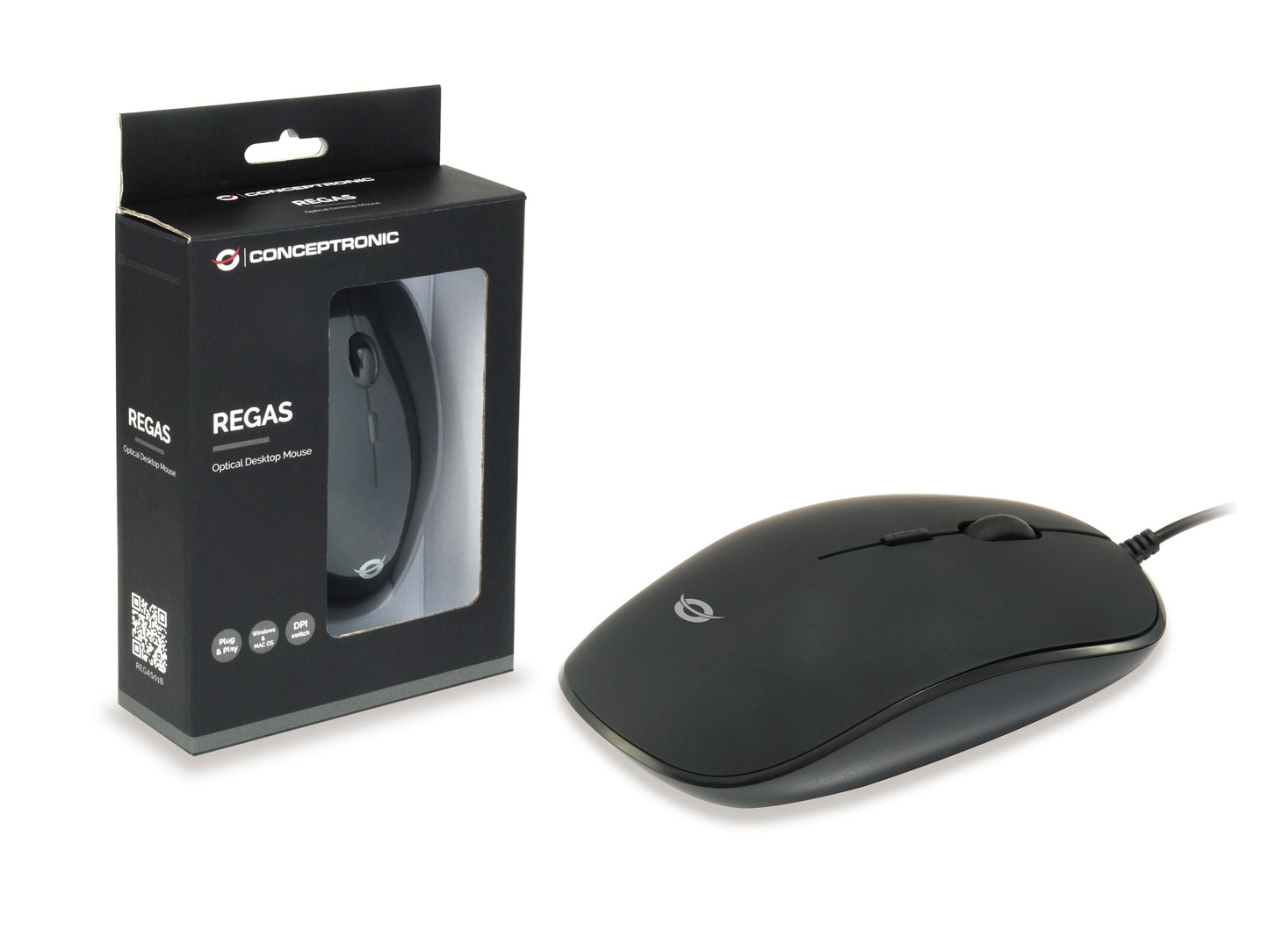 Conceptronic REGAS Optische Tischmaus - Beidhändig - Optisch - USB Typ - A - 1200 DPI - Schwarz - Maus