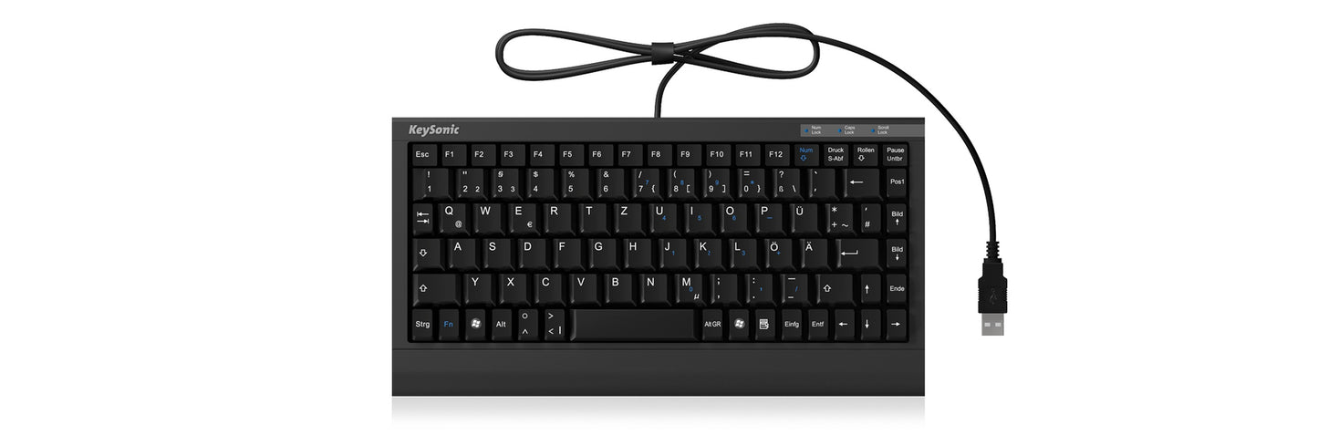 KeySonic ACK - 595C+ (US) Mini - SoftSkin - Combo - schwarz - Mini - Kabelgebunden - USB - Membran Key Switch - QWERTY - Schwarz - Tastatur