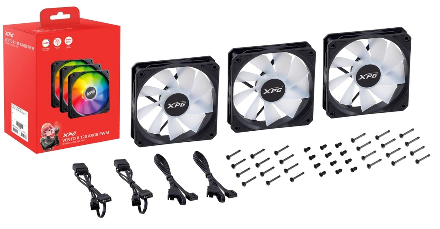 XPG Lüfter Vento R 120 120mm ARGB PWM Fan 3er schwarz retail - Gehäuse - 1.650 rpm - Kühler