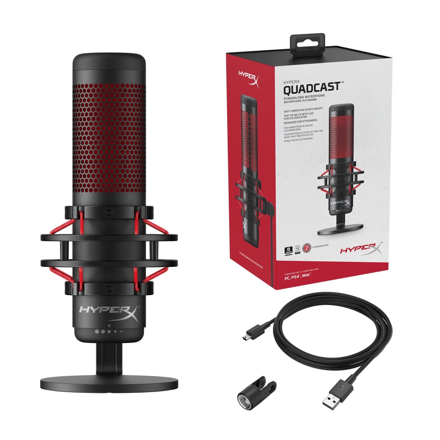 HyperX QuadCast - USB Microphone (Black - Red) - Red Lighting - PC - 36 dB - 0,05% - 32 Ohm - 90 dB - Kabelgebunden - Mikrofon