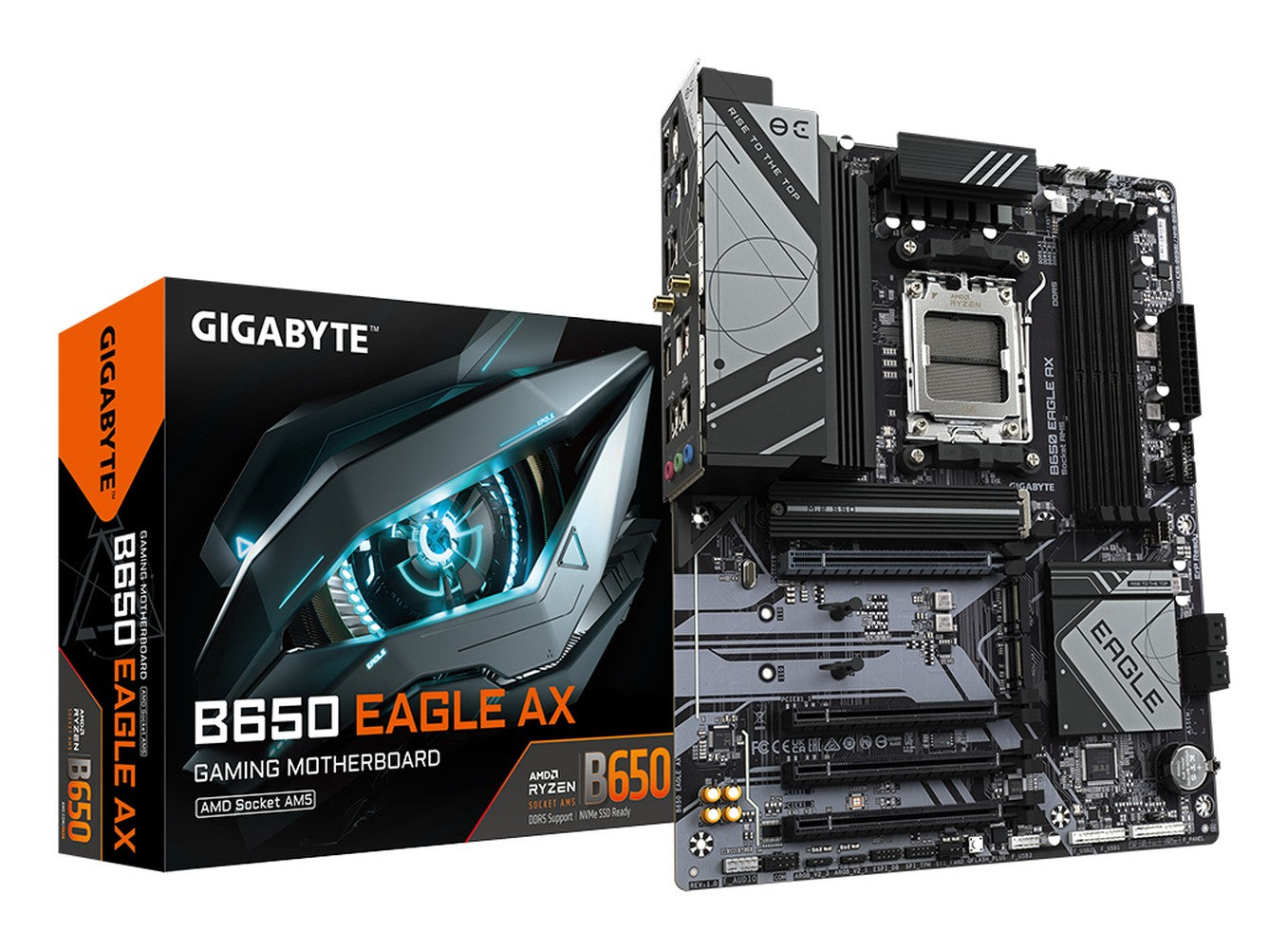Gigabyte B650 EAGLE AX Mainboard - AMD Ryzen 9000er - Serie - 12+2+2 Phasen VRM - bis zu 7600 MHz DDR5 (OC) - 1xPCIe 5.0 + 2xPCIe 4.0 M.2 - GbE LAN - WIFI 6E - USB 3.2 Gen 2 - AMD - Sockel AM5 - AMD Ryzen 7000 Series - AMD Ryzen 8000 Series - Mainboard