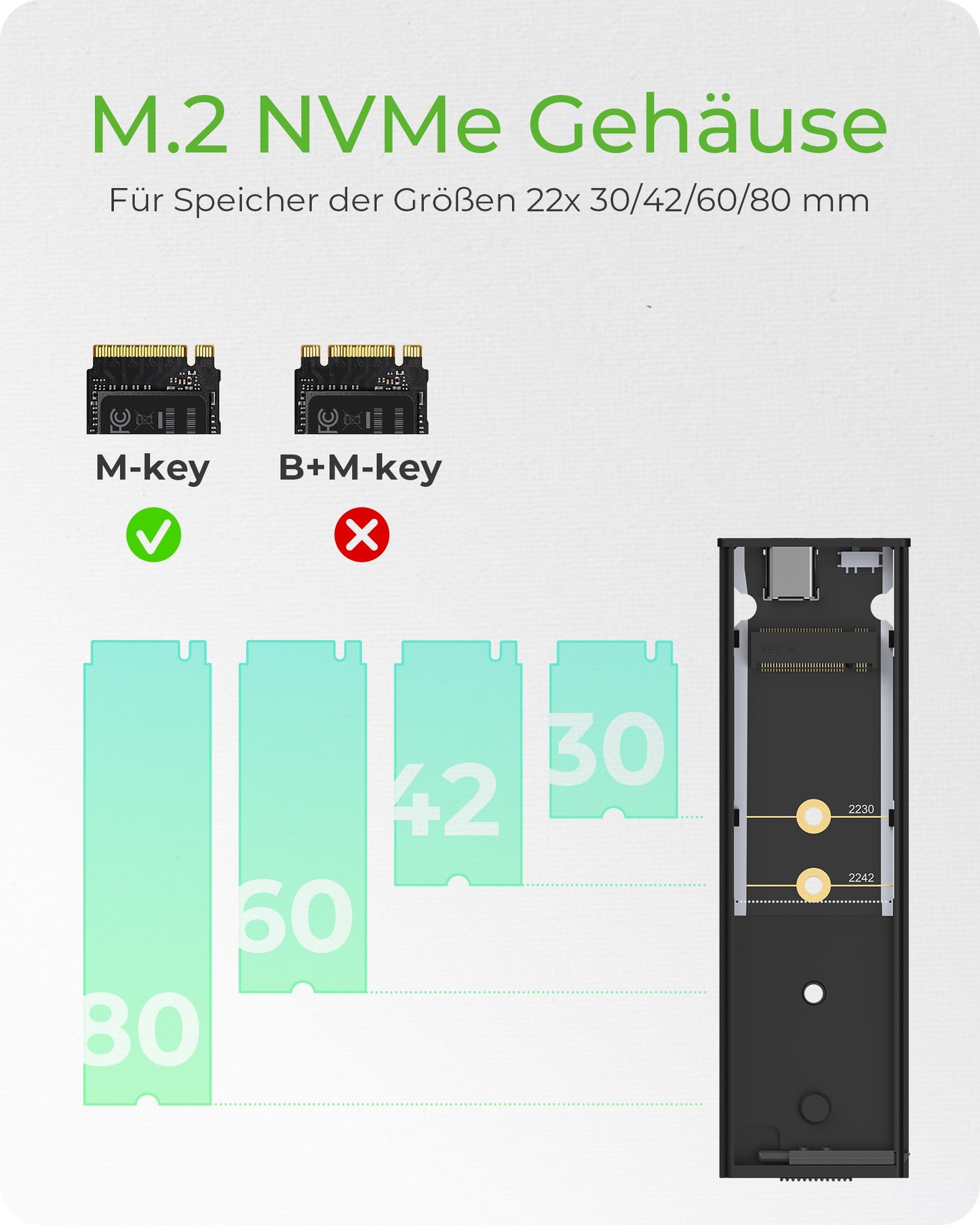 ICY BOX IB - 1807MT - C31 - ext. M.2 NVMe Gehäuse - Werkzeuglos - USB 3.2 Gen 2 Type - C®/Type - A - Aluminium - schwarz - SSD - M.2 - PCI Express - 10 Gbit/s - USB Anschluss - Schwarz - Gehäuse