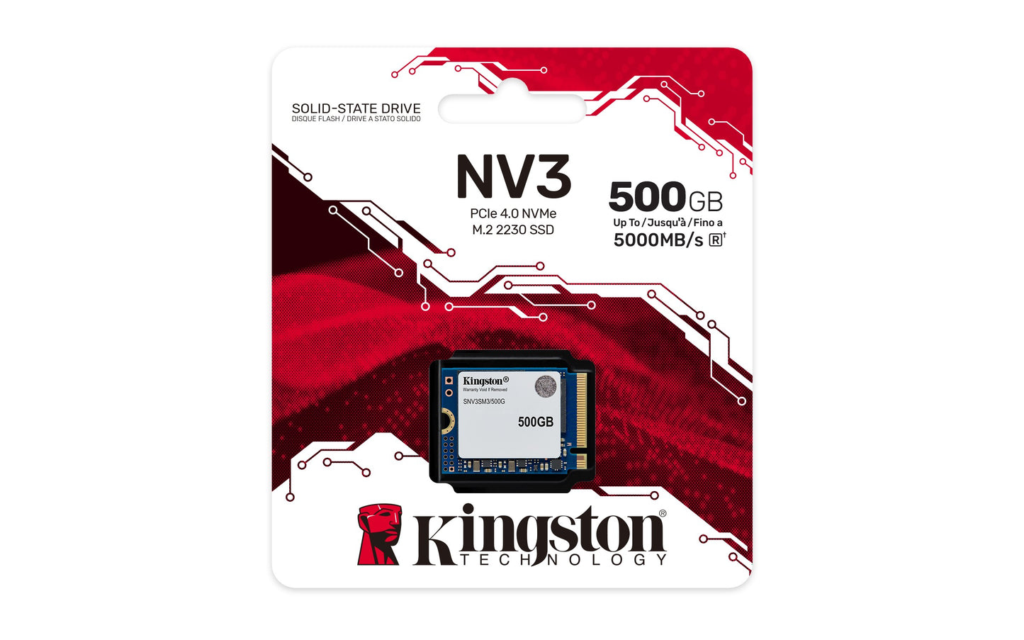 Kingston NV3 - 500 GB - intern - M.2 2230 - PCIe 4.0 x4 (NVMe) - M.2 2230/PCIe 4.0 NVMe/5000MBs Read - SSD