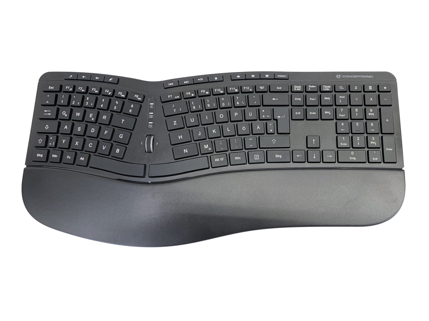 Conceptronic ORAZIO ERGO Kabelloses Set aus ergonomischer Tastatur und vertikaler Maus - deutsch - Volle Größe (100%) - Kabellos - RF Wireless - QWERTZ - Schwarz - Maus enthalten - Tastatur