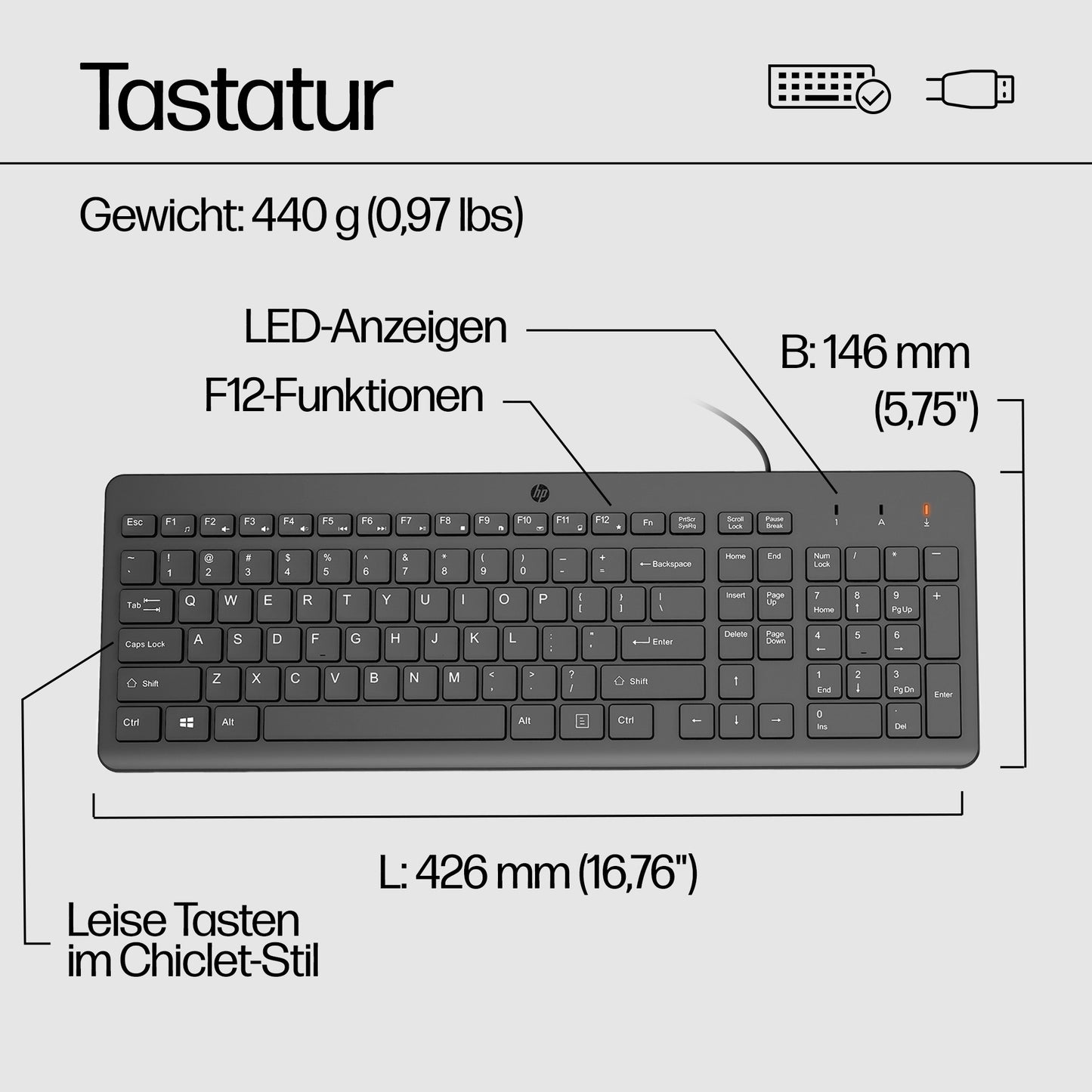 HP 150 Kabelgebundene Tastatur und Maus - 1.600 dpi - Tastatur