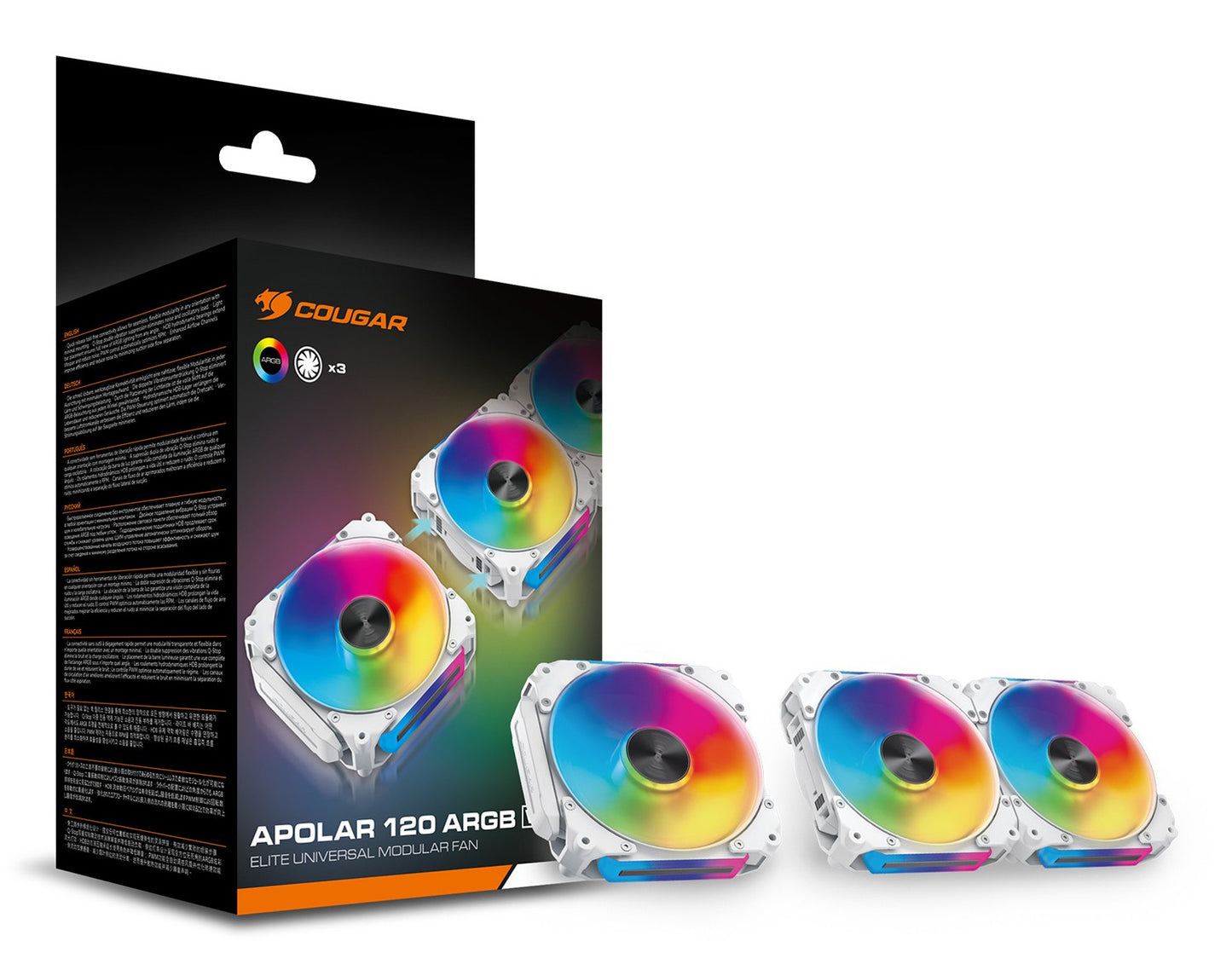Cougar Gehäuse Lüfter Apolar 120 ARGB Weiß 3er - Pack - Gehäuse - 37,1 dB - Kühler
