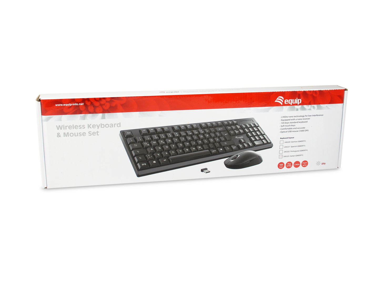 Equip Kabelloses Tastatur und Mausset - IT Layout (QWERTY) - Volle Größe (100%) - Kabellos - RF Wireless - QWERTY - Schwarz - Maus enthalten - Tastatur