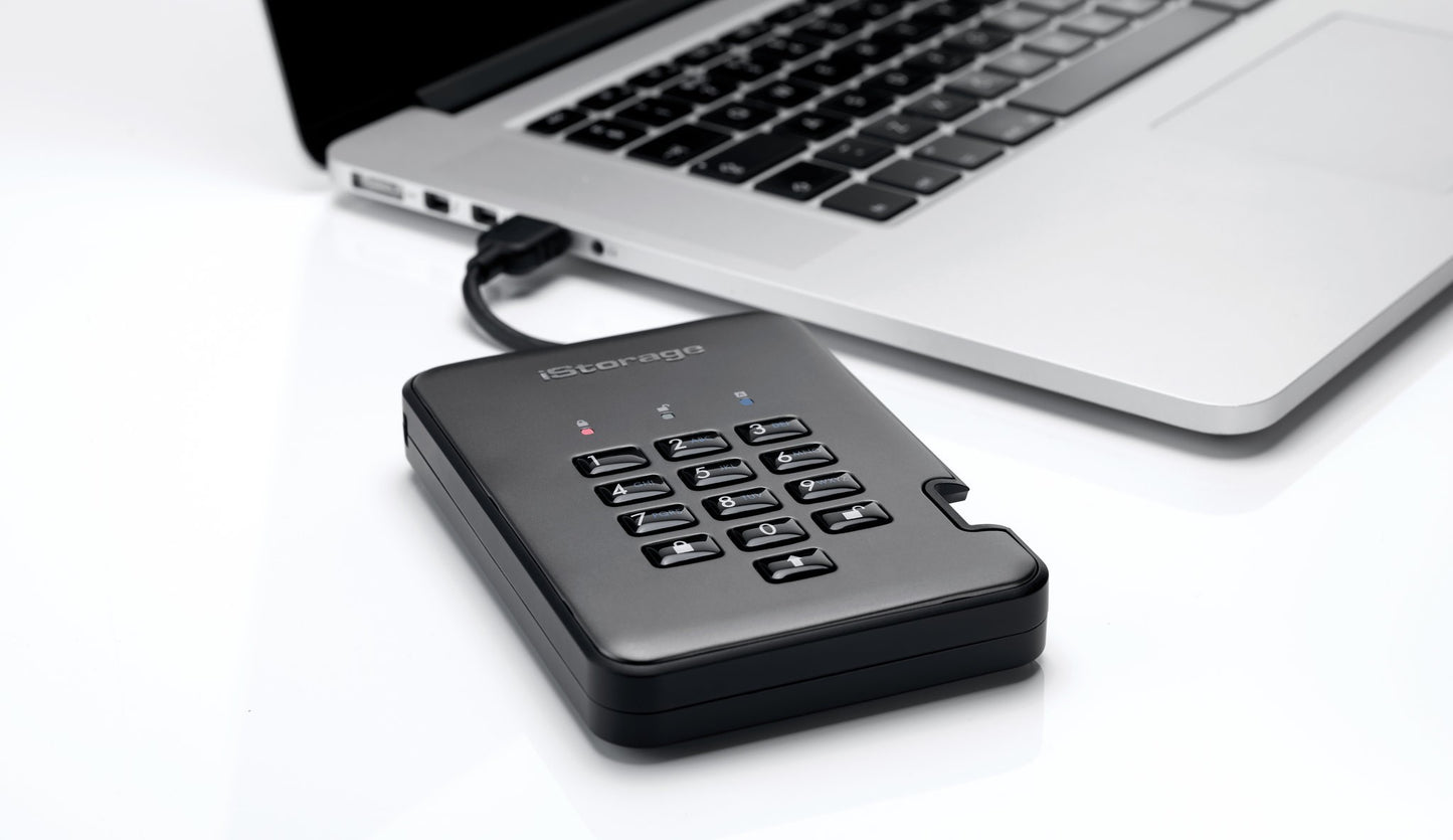 iStorage diskAshur PRO2 256 - bit 3TB USB 3.2 secure encrypted hard drive IS - DAP2 - 256 - 3000 - C - G - 2 TB - 2.5" - 3.2 Gen 1 (3.1 Gen 1) - 5400 RPM - Schwarz - Festplatte