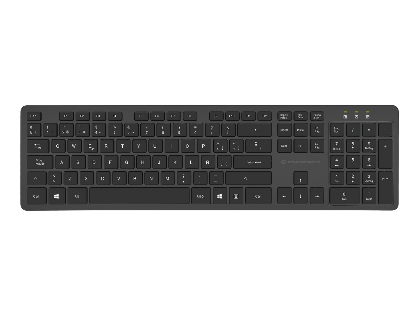 Conceptronic Kabellose Tastatur - und Maus - Kombination - Spanisches Layout - Volle Größe (100%) - Kabellos - RF Wireless - QWERTY - Schwarz - Maus enthalten - Tastatur