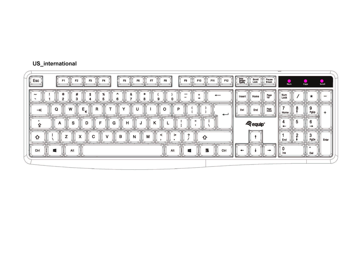 Equip Kabelgebundene USB Tastatur - US/International layout (QWERTY) - Volle Größe (100%) - Kabelgebunden - USB - QWERTY - Schwarz - Tastatur