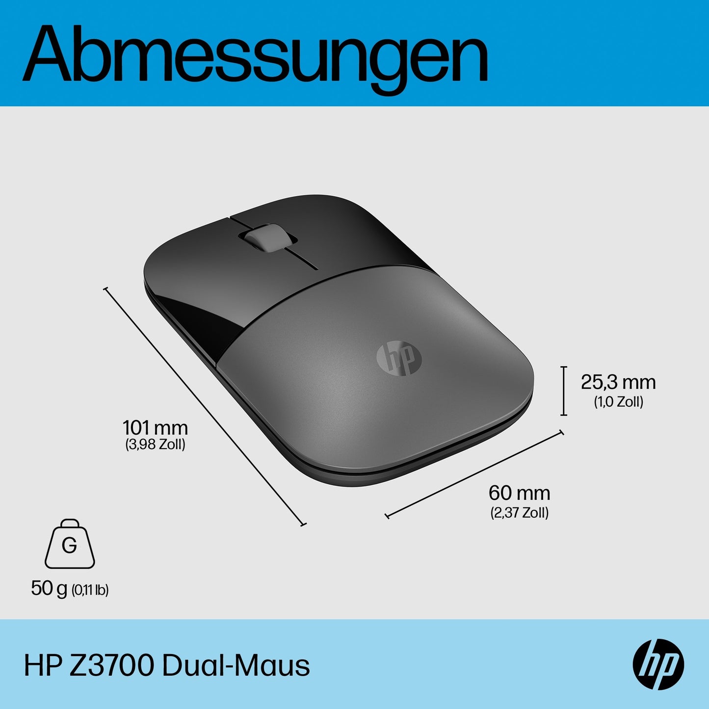 HP Z3700 Dual (silbergrau) - Beidhändig - RF Wireless + Bluetooth - Silber - Maus