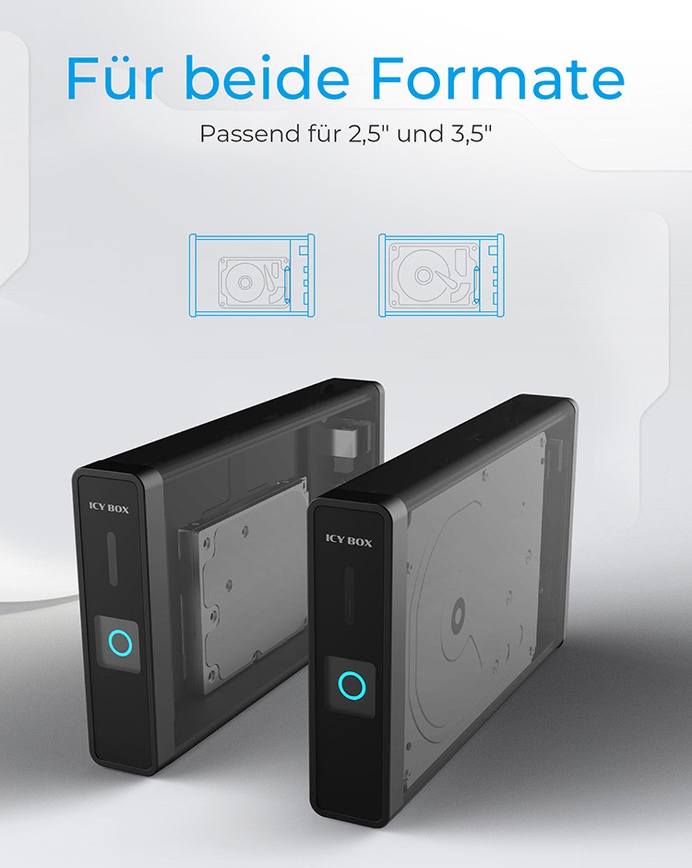 ICY BOX IB - 382H - C31 - USB 3.2 Gen 2 Gehäuse für 2,5'' od. 3,5'' SATA HDD/SSD - integrierter Hub 1x USB - C 2x USB - A - 10 Gbit/s - 12V 3A Netzteil - schwarz - HDD / SSD - 2.5/3.5" - SATA - Serial ATA II - Serial ATA III - 10 Gbit/s - Hot - Gehäuse