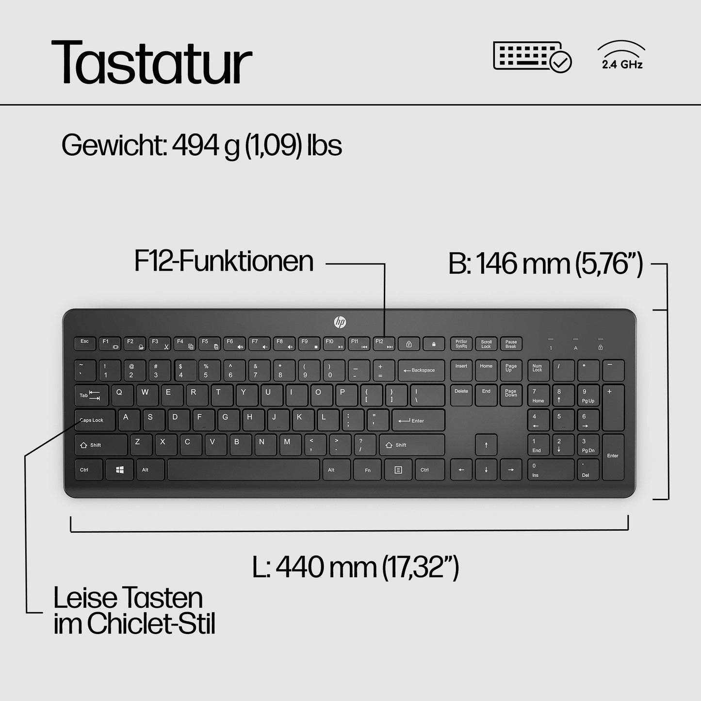 HP 230 - kabellos - QWERTZ - Tastatur