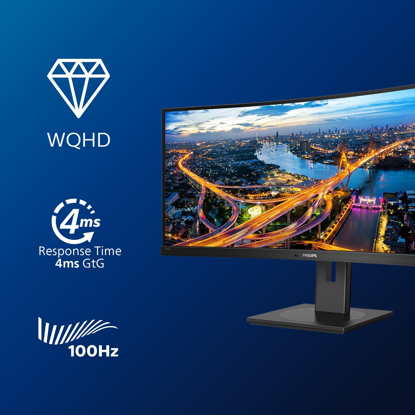 Philips B Line 346B1C/00 - 86,4 cm (34") - 3440 x 1440 Pixel - Quad HD - LCD - 4 ms - Schwarz - Monitor