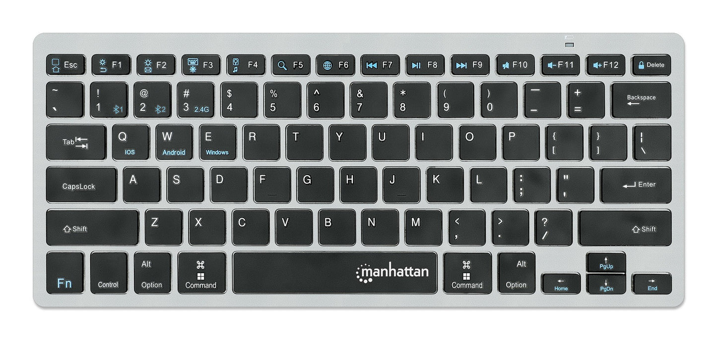 Manhattan 180559 - Mini - Kabellos - RF Wireless + Bluetooth - Scherenschalter - QWERTZ - Schwarz - Grau - Tastatur