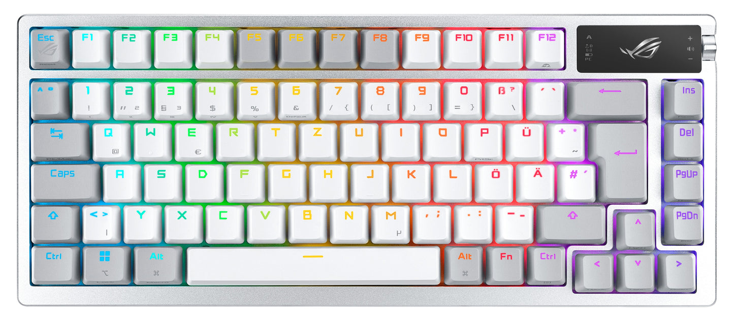 ASUS ROG Azoth White - Verkabelt & Kabellos - USB + RF Wireless + Bluetooth - Mechanischer Switch - QWERTZ - RGB - LED - Weiß - Tastatur
