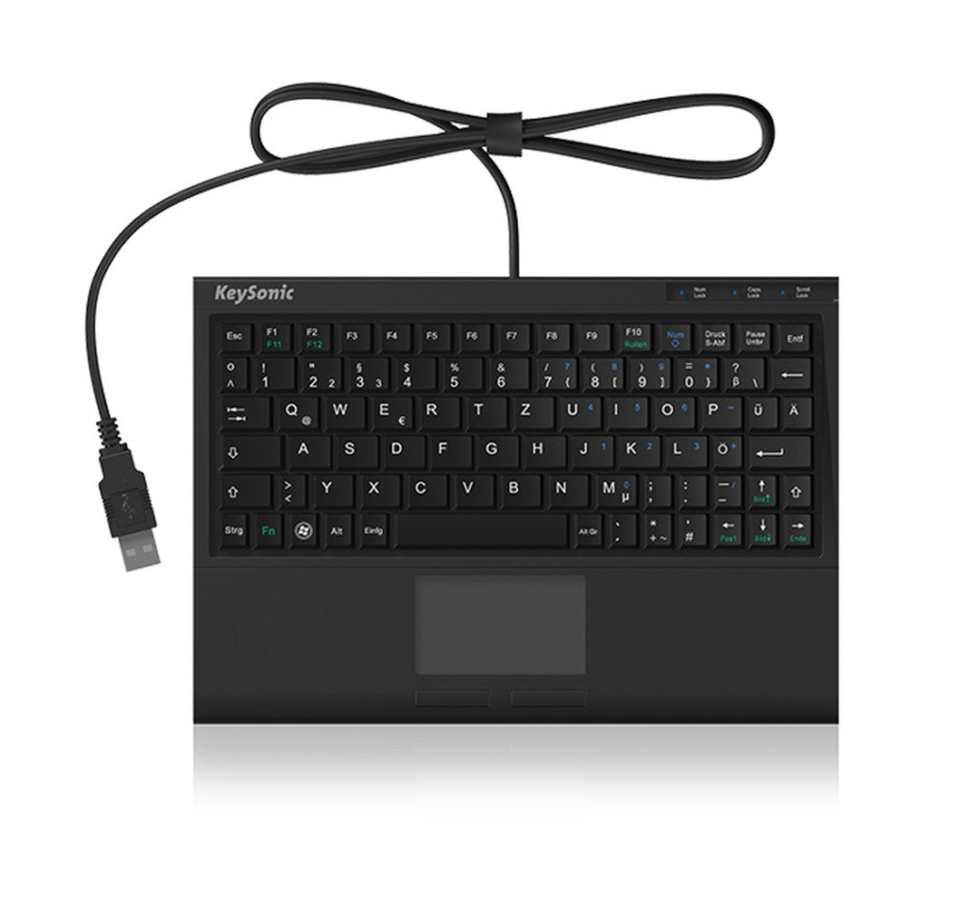 KeySonic ACK - 3410 (US) Super - Mini Tastatur - Smart - Touchpad - USB - schwarz - Mini - Kabelgebunden - USB - Membran Key Switch - Schwarz - Tastatur