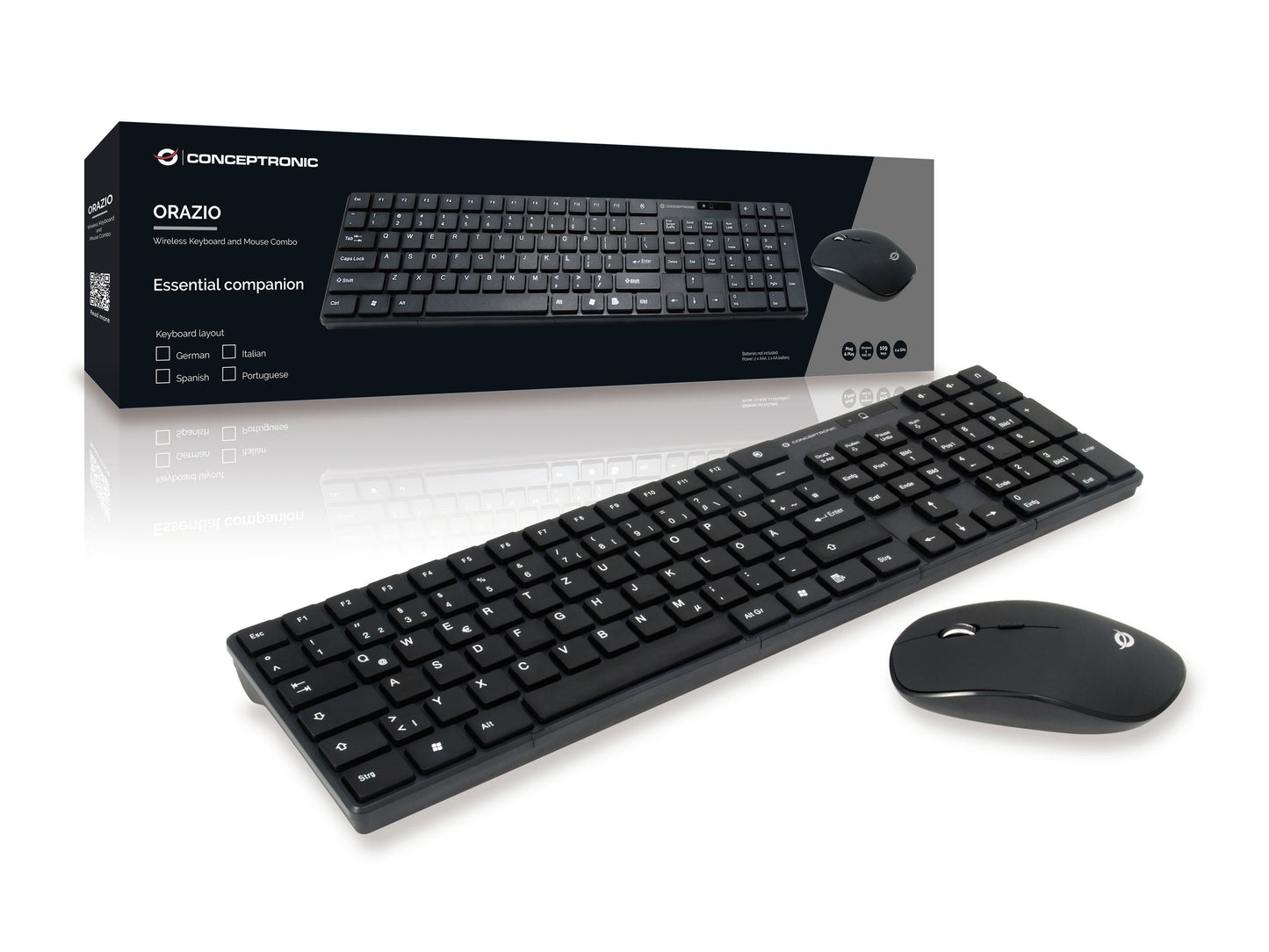 Conceptronic Orazio - Standard - RF Wireless - QWERTY - Schwarz - Maus enthalten - Tastatur