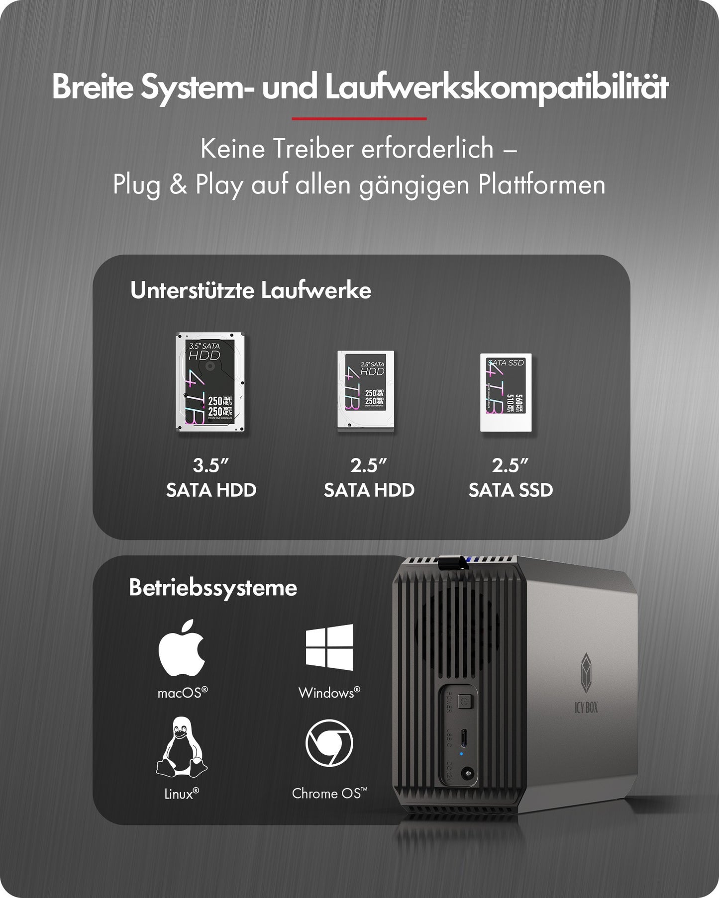 ICY BOX Raid System für 2 - Bay 2.5''/3.5'' SATA Hdd/Ssd - Laufwerks - 2.5" - 2,5" - Gehäuse