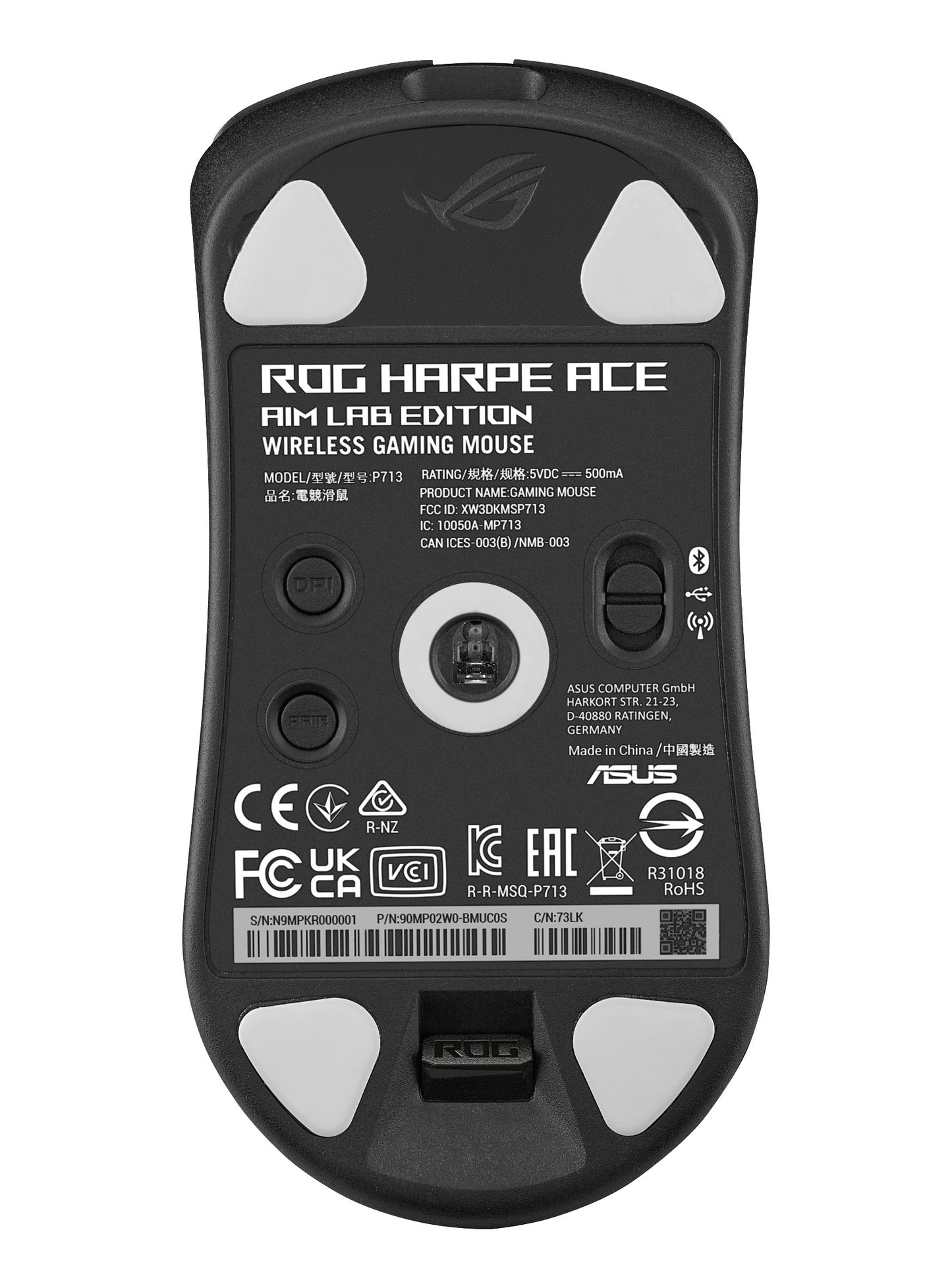 ASUS ROG Harpe Ace Aim Lab Edition - Beidhändig - Optisch - RF Wireless + Bluetooth + USB Type - A - 36000 DPI - Schwarz - Maus