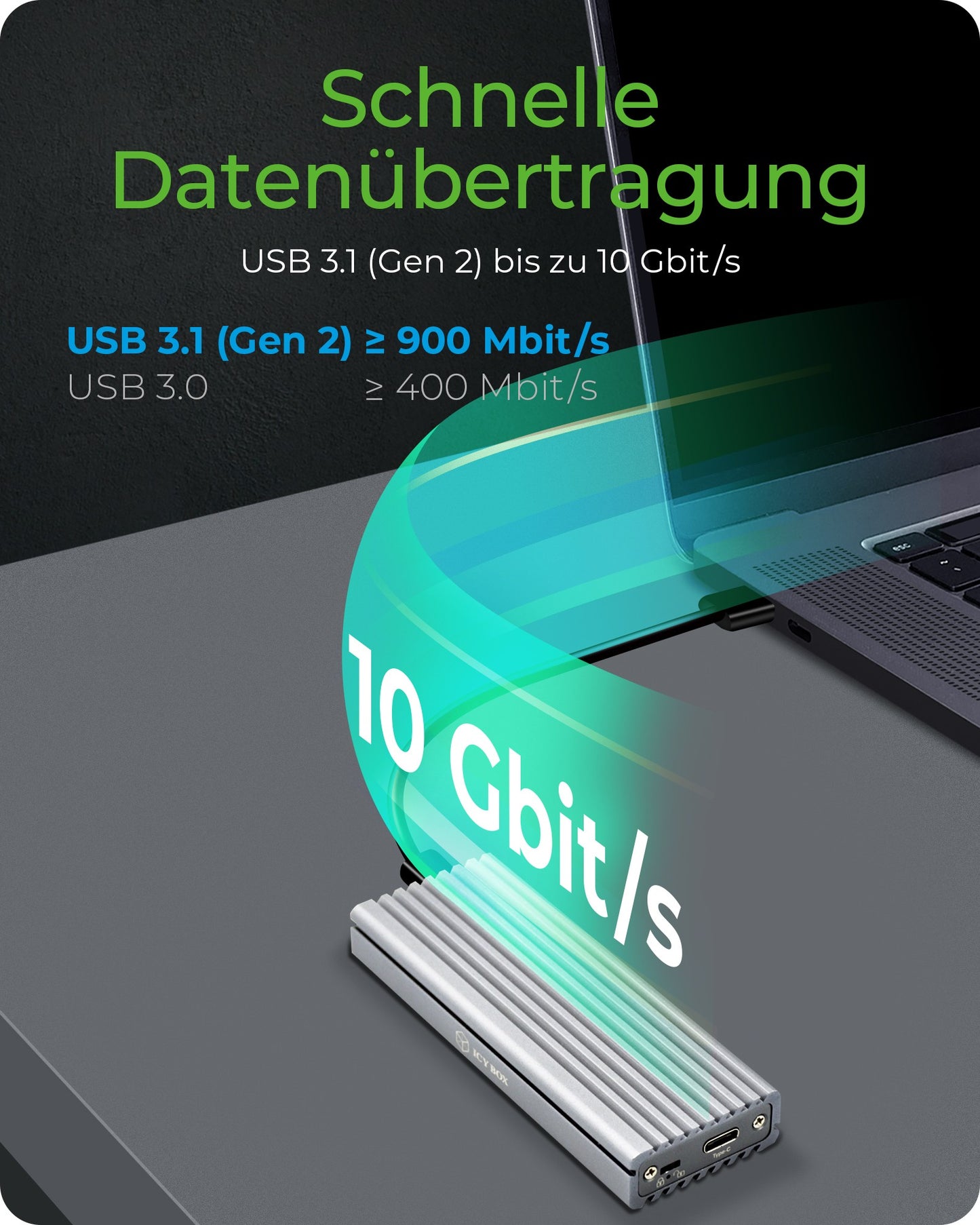 ICY BOX IB - 1817Ma - C31 - Type - C® USB 3.2 Gen 2 zu PCIe NVMe M.2 2230/2242/2260/2280 SSD Gehäuse mit Schreibschutz - SSD - M.2 - PCI Express 3.0 - 10 Gbit/s - USB Anschluss - Silber - Gehäuse
