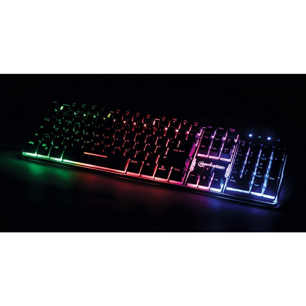 IC Intracom USB - Gaming mit LEDs und Metallunterseite - 12 Funktionstasten - Metallunterseite - farbige LED - Hintergrundbeleuchtung - 19 Anti - Ghosting - Tasten - Schutzklasse IPX4 (spritzwassergeschützt) - schwarz - Volle Größe (100%) - Kab - Tastatur