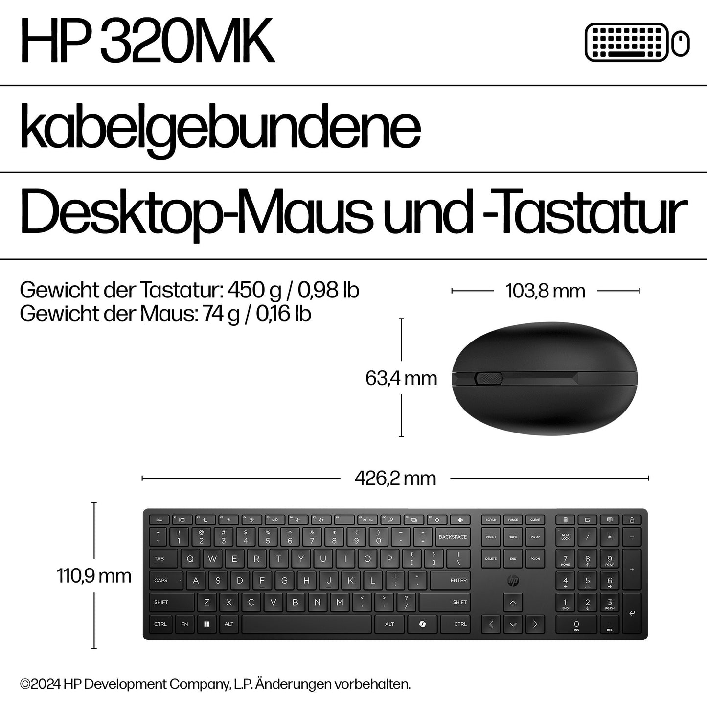 HP Desktop 320MK - und - Maus - Set - full - QWERTZ - Tastatur